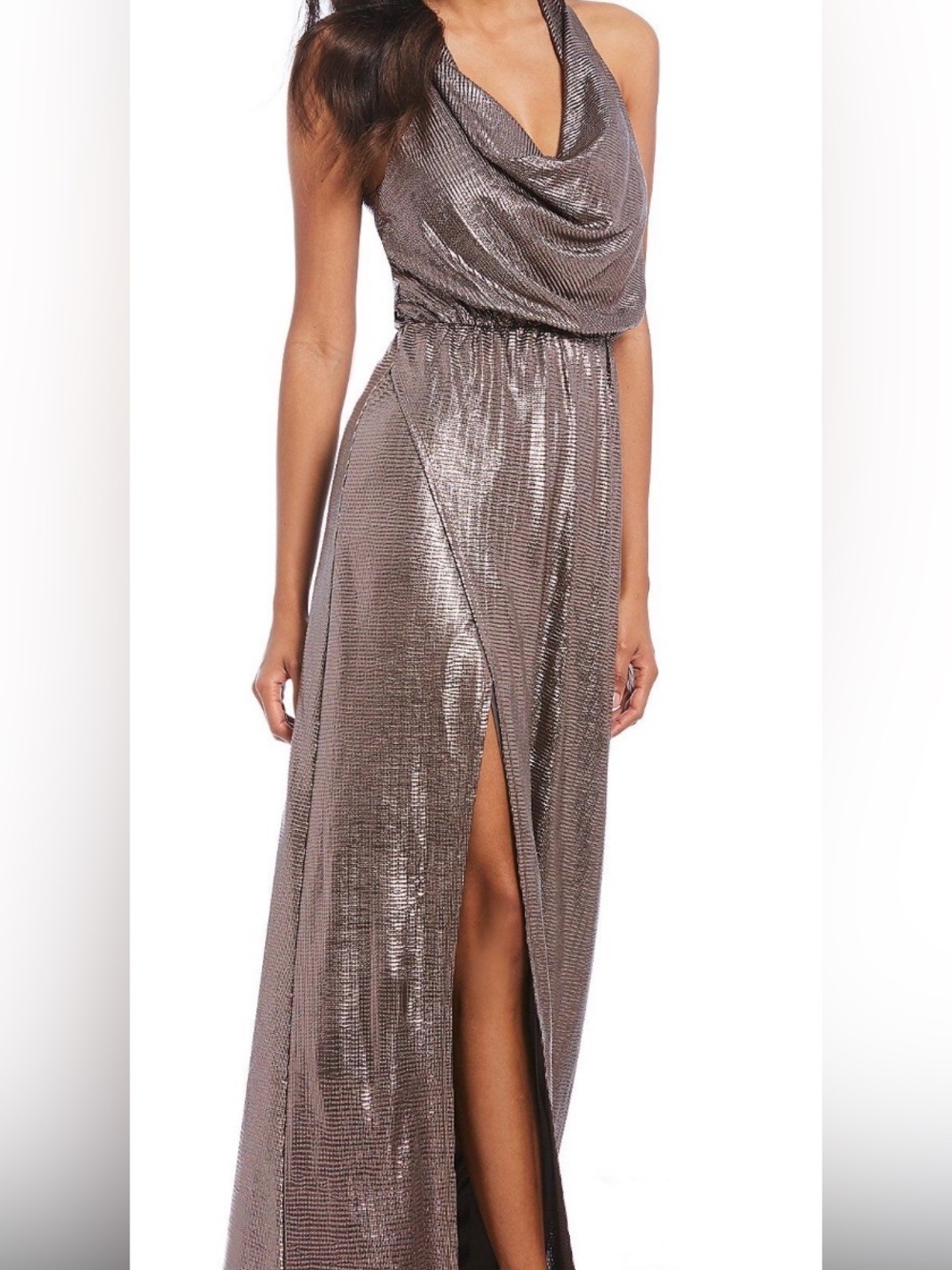 Halston Heritage Metallic Bronze Brown Maxi Dress